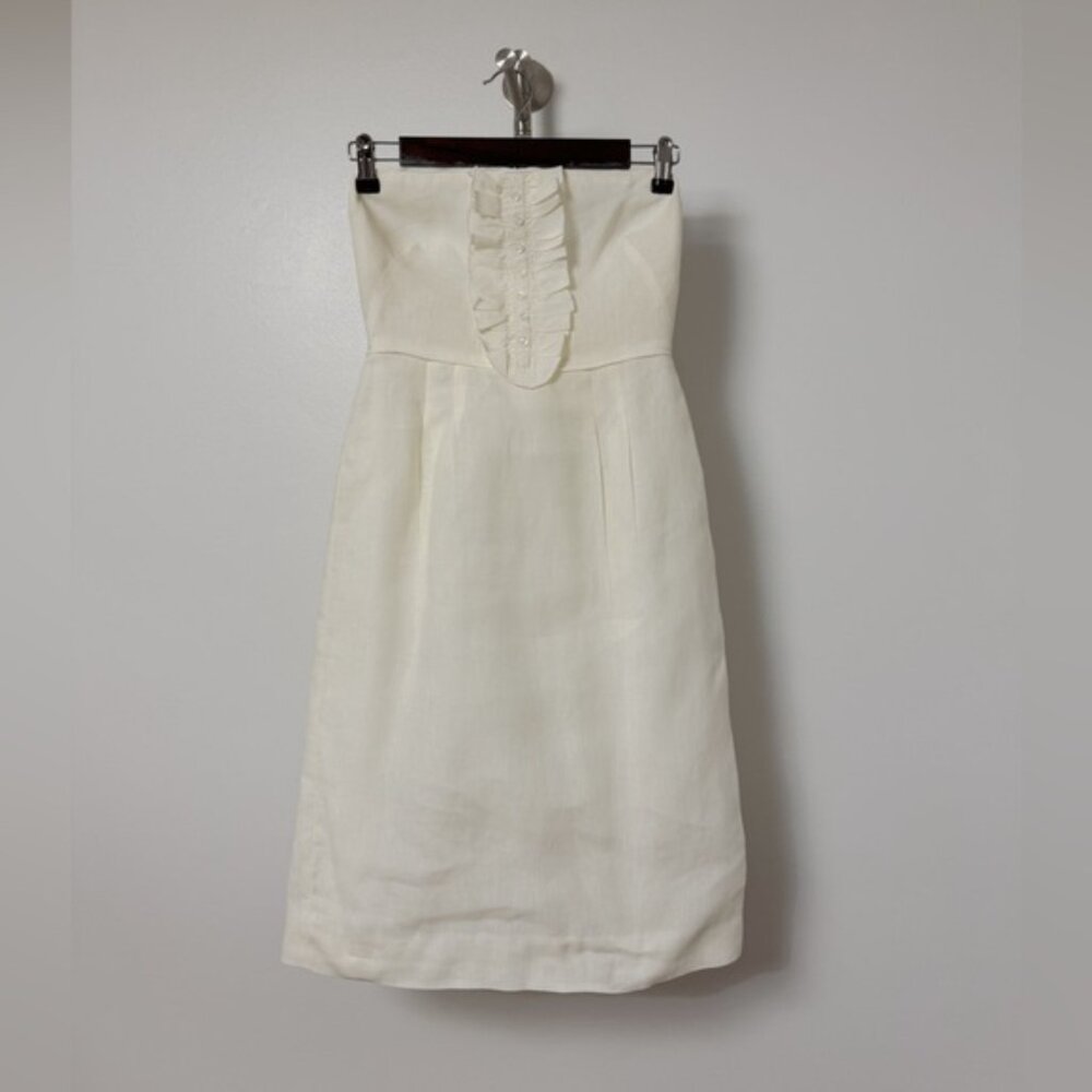 J. Crew Strapless Linen Button Ruffle Tuxedo Styl… - image 1